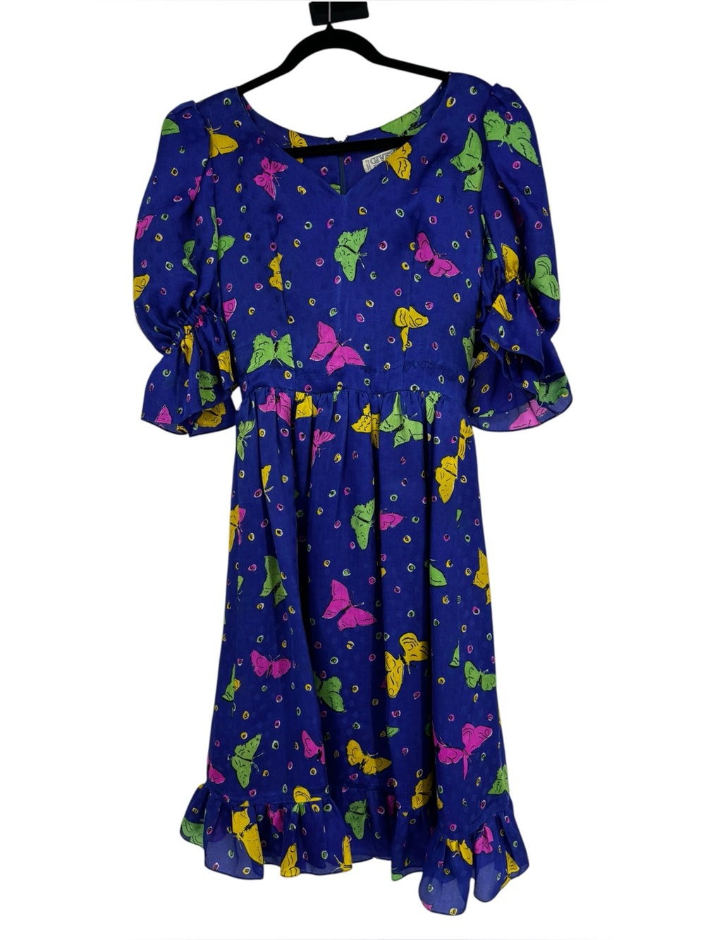 Vintage Givenchy Nouvelle Boutique Fun Butterfly Print Dress w Puffed Sleeves